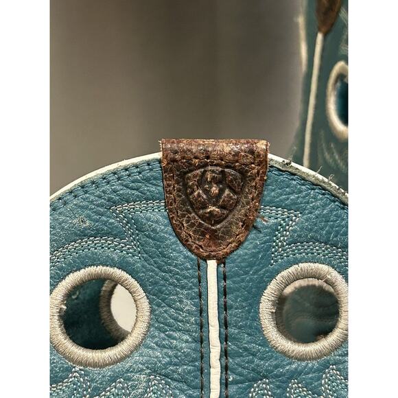 ARIAT Brown/Aqua Western Cowboy Boots Girls Youth Size 1.5 Cowgirl - Picture 7 of 8